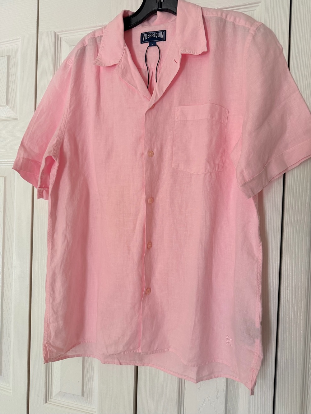 Vilebrequin Pink Short-Sleeve 100% Linen Button Down Shirt